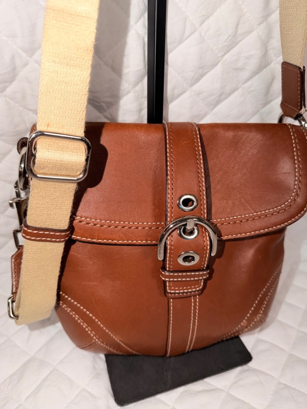 Coach Brown Leather Crossbody Bag with Buckle Detail